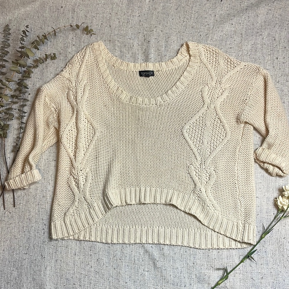 Cream Knit Off-Shoulder Oversize Sweater - Topshop